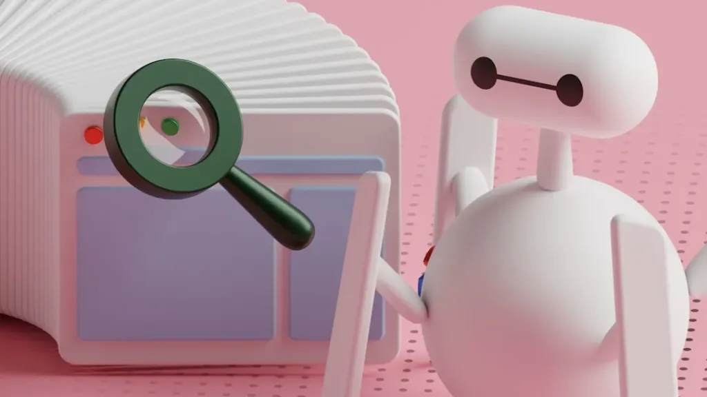 Criterios para elegir una agencia GEO con rigor 1 a white robot holding a magnifying glass