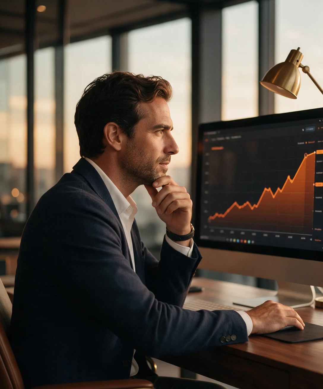 Estratega SEO analizando la evolución del tráfico orgánico en su despacho