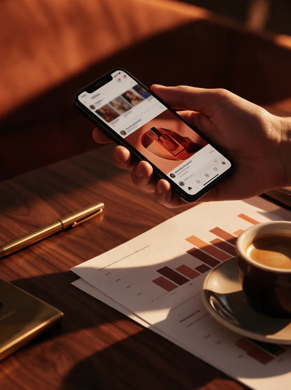 Meta Ads / Social Ads 6 Móvil con un anuncio patrocinado en redes sociales junto a un informe de campaña